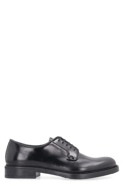 Prada Almond Toe Derby Shoes In Black