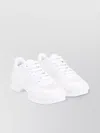 Prada Almond Toe Lace-up Rubber Sole Sneakers In White