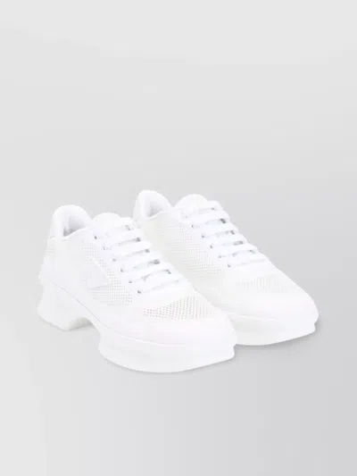 Prada Almond Toe Lace-up Rubber Sole Sneakers