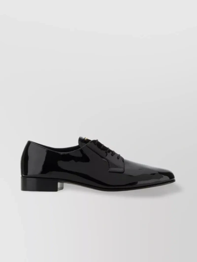 Prada Almond Toe Leather Lace-up Shoes In Black