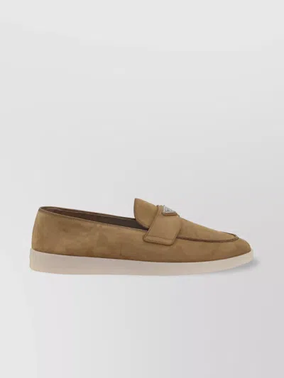 Prada Almond Toe Leather Loafers In Brown