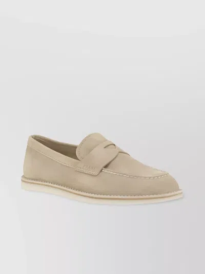 Prada Almond Toe Leather Loafers With Modern Style In Gray