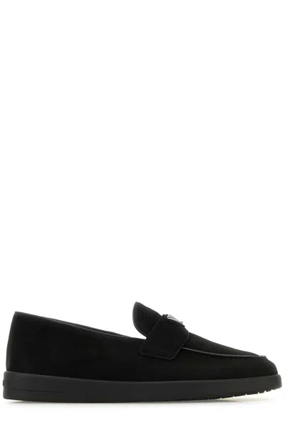 Prada Almond Toe Slip-on Loafers In Black