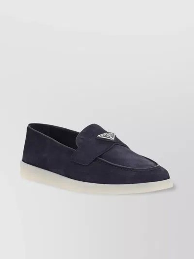 Prada Triangle-logo Suede Loafers In Blue