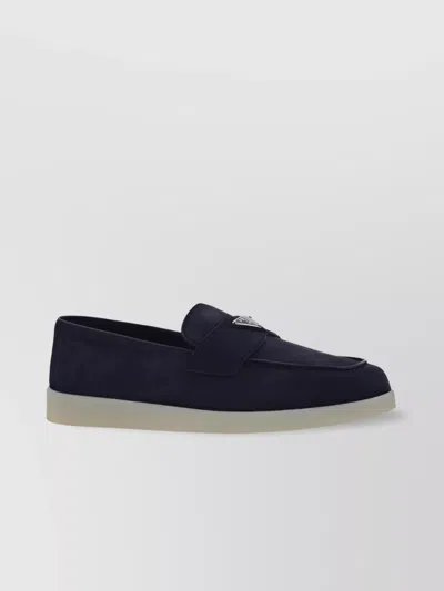 Prada Almond Toe Suede Loafers With Rubber Sole In Blue