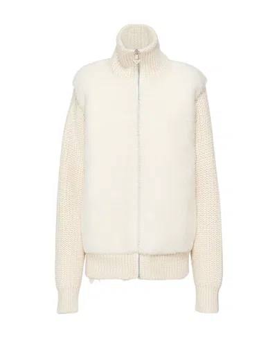 Prada Alpaca Zip-up Cardigan In White