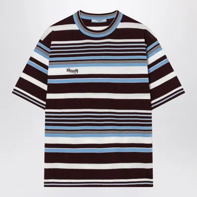 Prada Amaranth And Light Blue Striped Cotton T-shirt In Multi