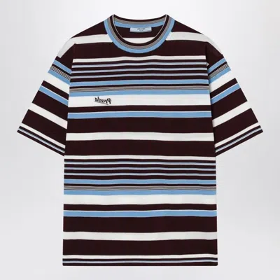 Prada Amaranth And Light Blue Striped Cotton Tshirt