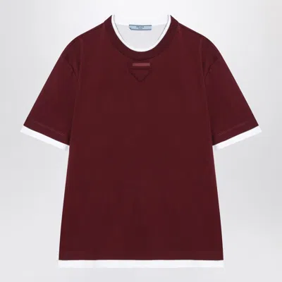 PRADA AMARANTH T-SHIRT IN COTTON JERSEY