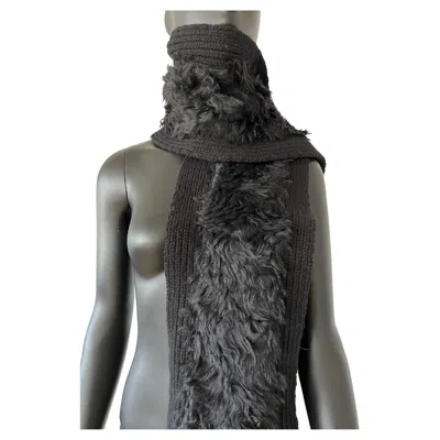 Pre-owned Prada Amazing  Wool Knit And Fur Scarf - Gender Neutral In Black