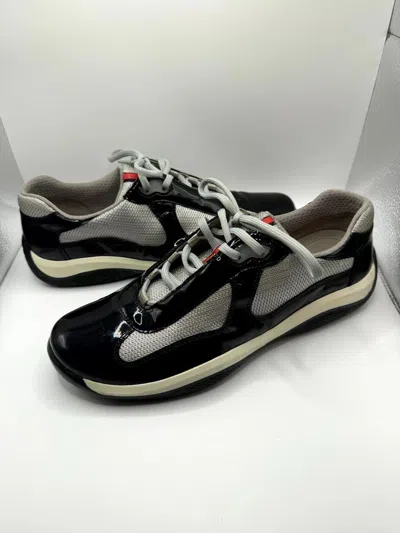 Pre-owned Prada America's Cup 9 Black Patent Leather Low Tops Shoes