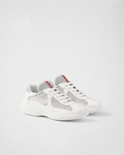 Prada America's Cup Biker Fabric Sneakers In White/silver