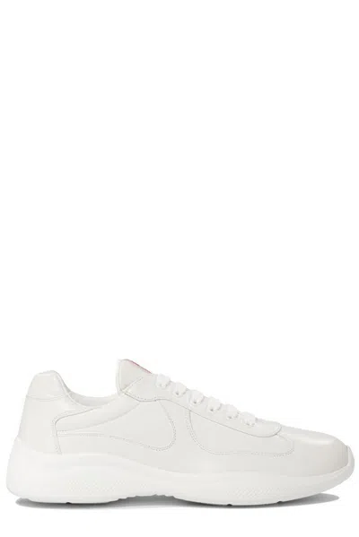 Prada Men's Americas Cup Napa Leather Low-top Sneakers In White