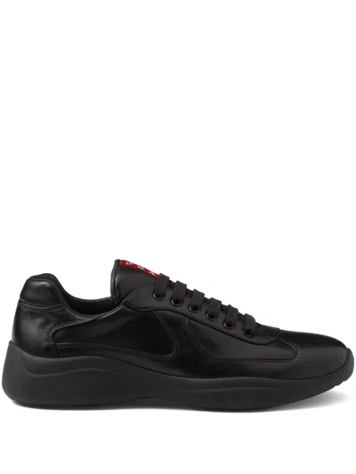 Prada Sporty Black Sneakers With Leather And Mesh Accents