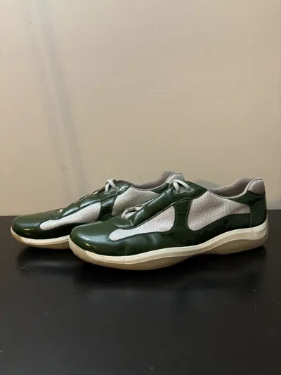 Pre-owned Prada America's Cup Leather Sneakers Patent Green