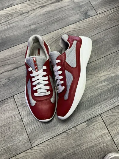 Pre-owned Prada America's Cup Low ‘red Silver Matte Leather' Shoes
