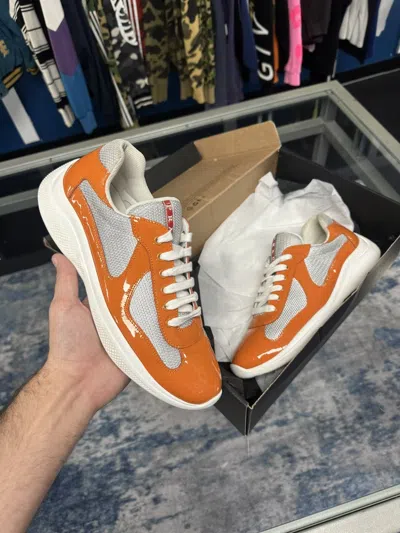 Pre-owned Prada America's Cup Low Top Sneaker‘orange Silver' Size 9.5