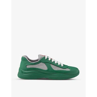 Prada America's Cup Original Leather And Mesh Trainers In Green