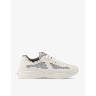 Prada America's Cup Original Leather And Mesh Trainers In Neutral