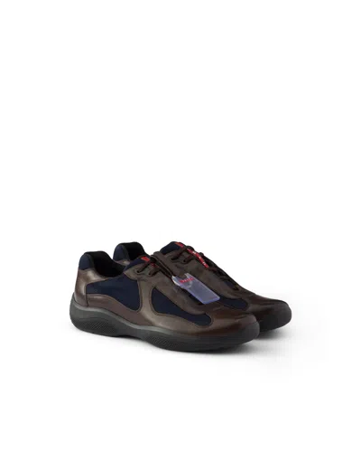 Prada America's Cup Original Sneakers In Brushed Leather And Bike Fabric In Black