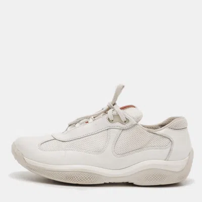 Pre-owned Prada America's Cup Size 37.5 White Leather And Mesh Low Top Sneakers