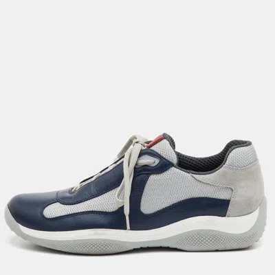 Pre-owned Prada America's Cup Size 41 Navy Blue/grey Leather And Mesh Low Top Sneakers