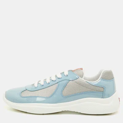 Pre-owned Prada America's Cup Size 41.5 Blue/grey Mesh And Patent Leather Low Top Sneakers
