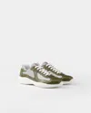 Prada Round Head Low-cut Sneakers In Loden Green/silver