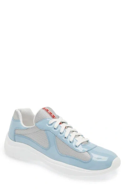 Prada Patent Leather And Technical Fabric  America's Cup Sneakers In Silver/celeste