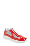 Prada Low Contrasting Panel Sneakers In Mandarino/argento