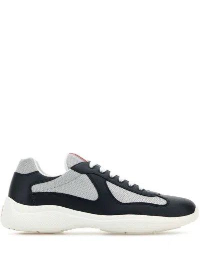 Prada Chunky Black Sneakers With Textured Panels In Blue
