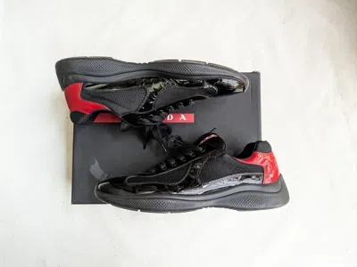 Pre-owned Prada America's Cup Sneakers Black Patent Red 12
