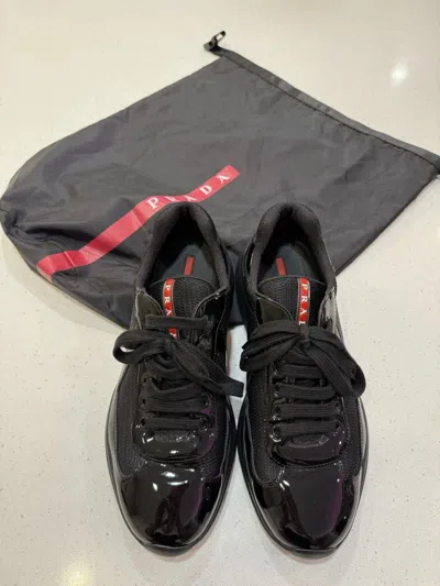 Pre-owned Prada America's Cup Sneakers Black Patent Red 9.5