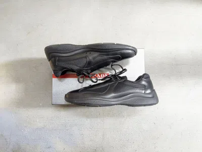 Pre-owned Prada America's Cup Sneakers Black Red 10.5 Leather Nylon