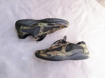 Pre-owned Prada America's Cup Sneakers Camouflage 12 Green In Black