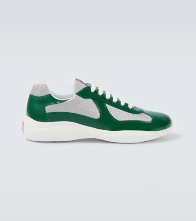 Prada Men's Patent Leather And Technical Fabric America's Cup Sneakers In Light Green