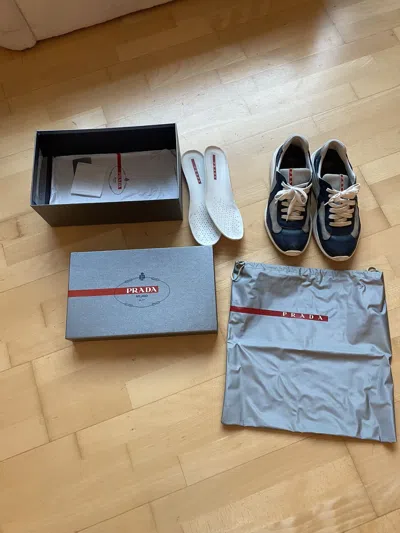 Pre-owned Prada America's Cup Sneakers Navy Blue 10.5