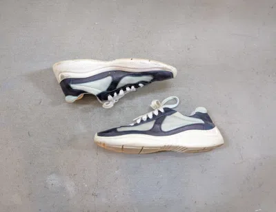 Pre-owned Prada America's Cup Sneakers Navy Blue Silver 8 Leather