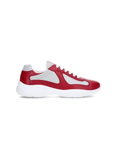Prada Low Contrasting Panel Trainers In Red