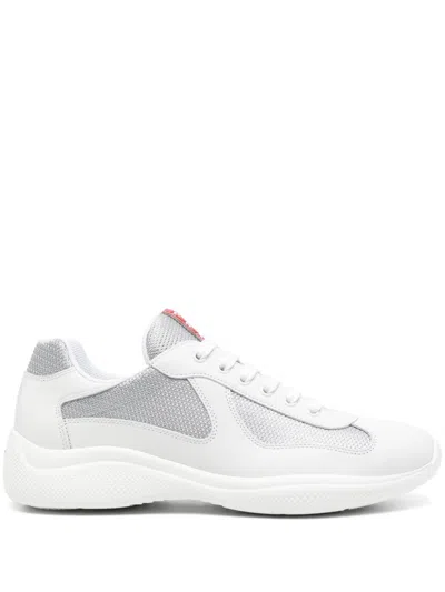 Prada Americas Cup Sneakers With Linea Rossa Logo In White