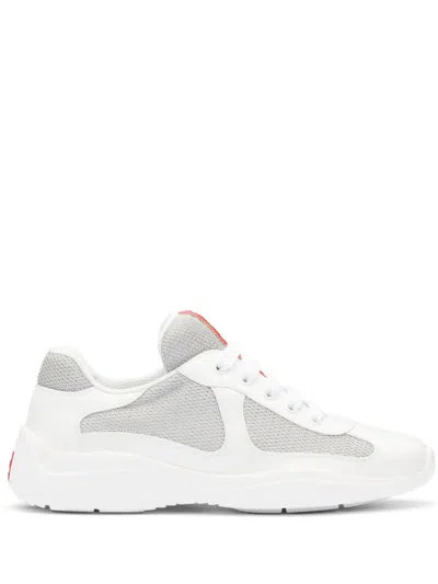Prada White Lace Up Sneakers In Multi
