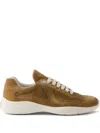 Prada Round Toe Low Top Sneakers In Brown