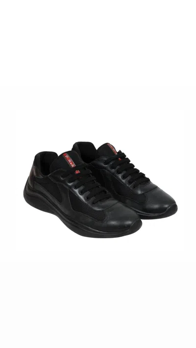 Pre-owned Prada Americas Cup Black Red Leather Sneakers - 01975