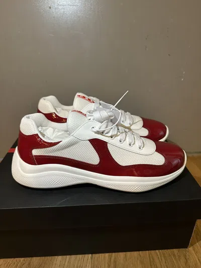 Pre-owned Prada Americas Cup Patent Sneaker In Red