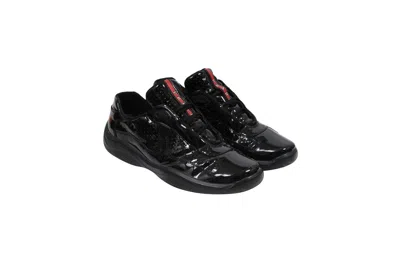 Pre-owned Prada Americas Cup Perforated Patent Black Leather Sneakers -01741