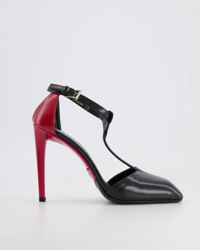 Prada And Deep Leather Ankle Strap Heels In Black