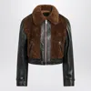 Prada Womens Black Panelled Leather And Shearling Jacket In Black