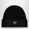Prada Wool And Re-nylon Hat With Triangle Logo In Black