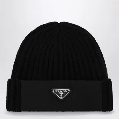 Prada And Re-nylon Hat With Triangle Logo In Black
