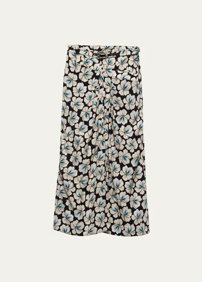 Prada Anemone Printed Pongee Midi Skirt In F0002 Nero